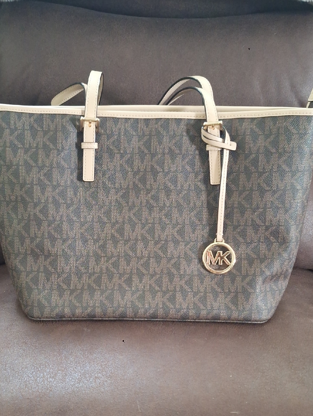 Michael Kors Brown Signature Tote with Cream Trim